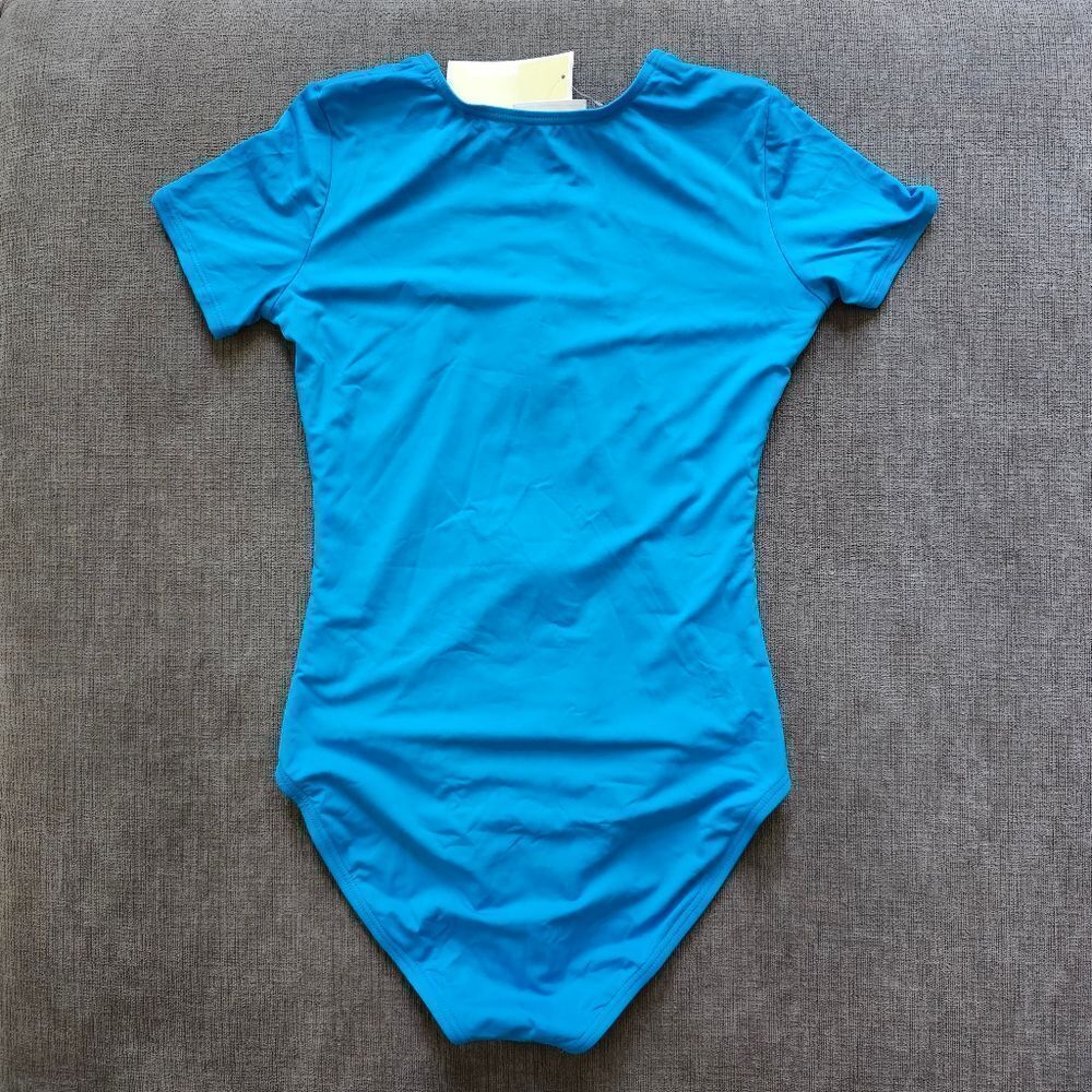 Michael Kors Blue Rashguard Short Sleeve Front Zip One-Piece Swimsuit size 10 - Picture 7 of 11